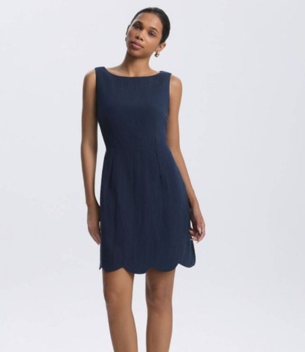 A New Day Navy Women's Open Back Scalloped Mini Shift Dress -